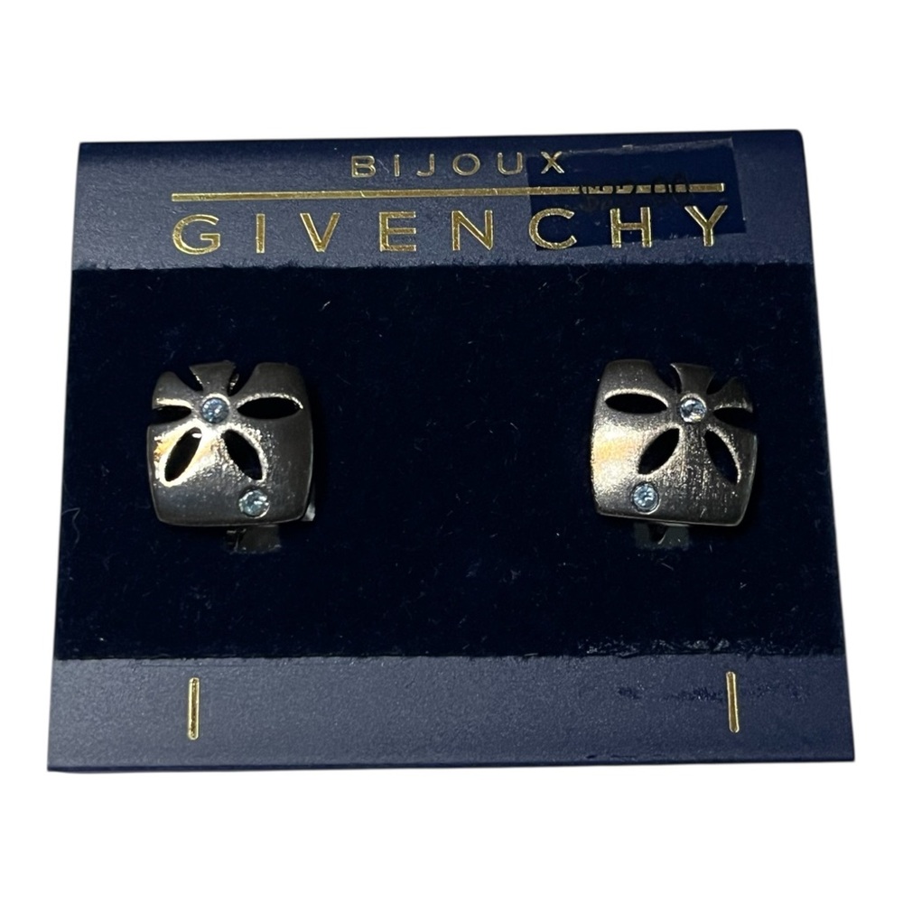 Givenchy Bijoux Signed Pewter Color Blue Stone Earrings